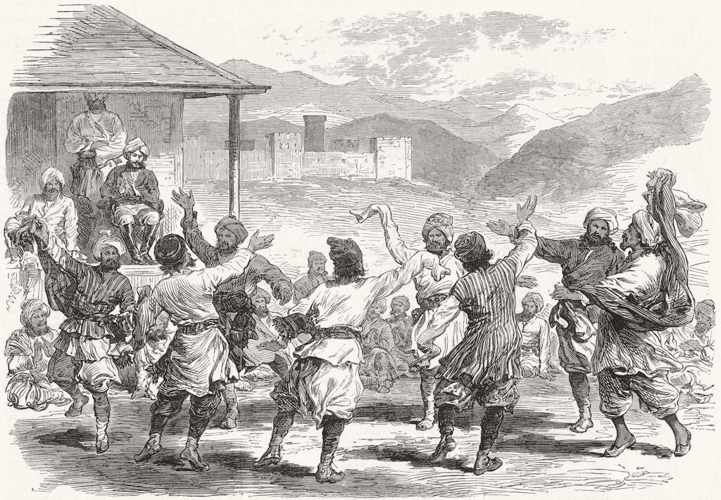 PAKISTAN. A dance at Gilghit 1870 old antique vintage print picture